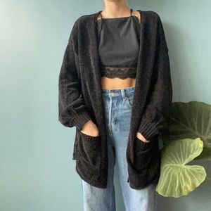 free press Black Velvet Knit Cardigan